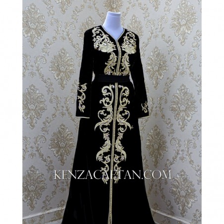 Caftan Yasmine - Caftan marocain noir by KENZACAFTAN caftan velours