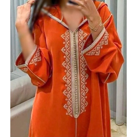 Orange djellaba with gold embroidery - 1