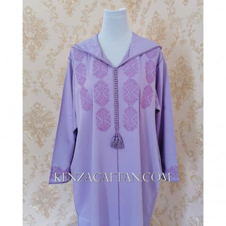 Djellaba pour femme en couleur Lilas avec broderie Fassi - 