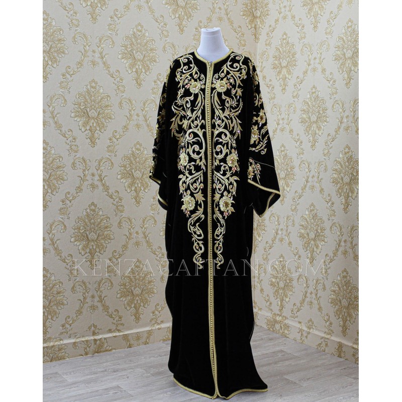 Gandoura Elissa - Abaya noir et doré abaya moderne Gandoura noir